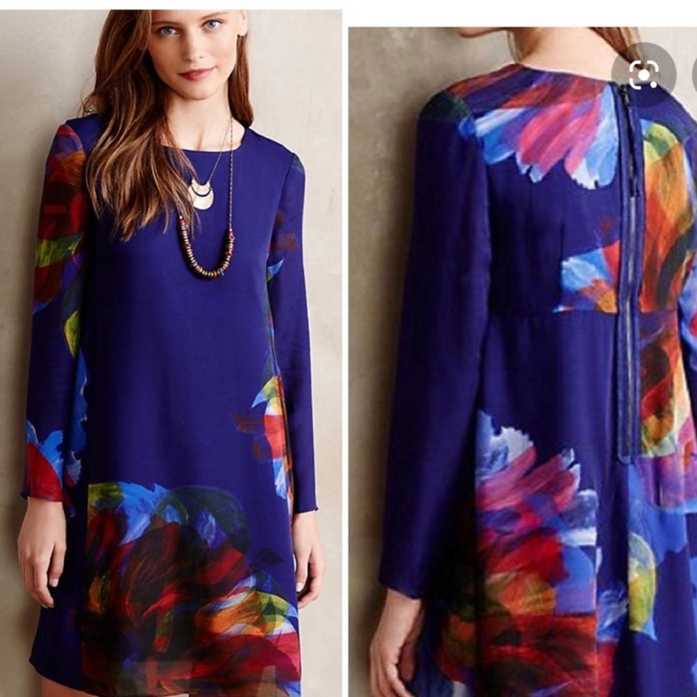 Anthropologie Leifsdottir Blue Floral Dress, XS